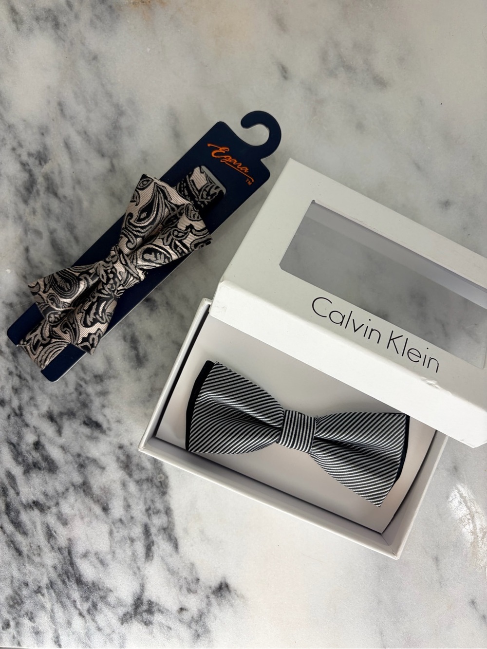 Calvin Klein Black & White Striped Bow Tie and Paisley Bow Tie